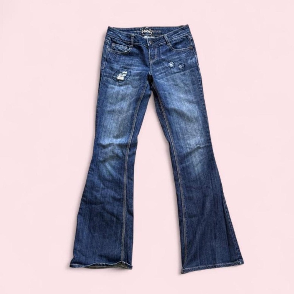 Vanity Fair Blue Flare Jeans with Distressed Details